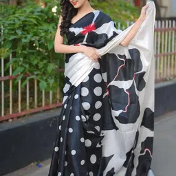 ethnicjunction Womne's Art Silk Printed and Polka Dot Saree With Blouse Piece (Black & Beige) image 4