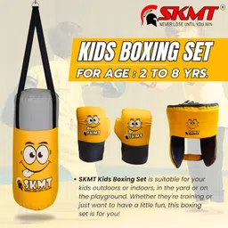 SKMT NEVER LOSE UNTIL YOU WIN SKMT Kids Boxing Kit with Filled Punching Bag, Gloves and Headgear, Age Group 2-7 Years & 7-13 Years (Yellow, Age Group 2-8 Years) image 2