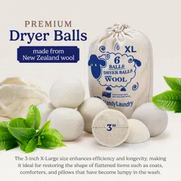 Handy Laundry Sheep Wool Dryer Balls Pack of 6 Premium 100% Natural XL Fabric Softener Reusable, Saves Drying Time image 2