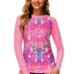 deerose Women UPF 50+ Rash Guard Printed Swim Shirts Surf Swimwear Top, Scale Pink, Small image 5