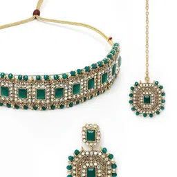 sukkhi Decent Traditional Green Kundan & Beads Studded Choker Necklace Set For Women image 5