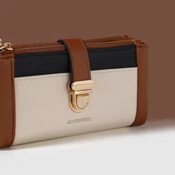 accessorize London Women's Brown Colour Block Push Lock Wallet | Bags for Women | Ladies Purse Handbag image 4