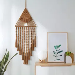 rakano Cotton Handmade Macrame Boho Wall Hanging Dream Catcher Triangle Tassel | Bohemian Wall Art Home Decor - Brown image 4