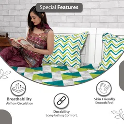 Divine Casa 144 TC Cotton Bedsheet for Double Bed with 2 Pillow Cover (222 x 254 cm, Aqua Lime, Geometric) image 4