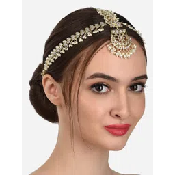 zaveri pearls Gold Tone Kundan & Pearls Embellished Bridal MathaPatti Style Maangtikka For Women-ZPFK12194 image 3