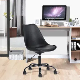 generic My Art Design - Scandinavian 1 Chair with Padded & Solid Wood Oak Legs for Cafe, Home, Hotel & Office (White Color Chair) (Black Wheels) image 3