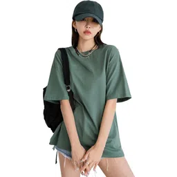 london hills Casual Round Neck Solid, Loose fit Tshirt for Women, Drop Shoulder Women's T-Shirt image 1
