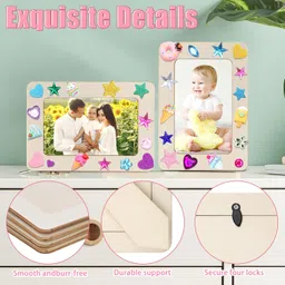 ZOCONE 24 Pieces Wooden Picture Frames for Crafts, 7.5 x 5.5 Inch Unfinished Wooden Picture Frame with Stand, DIY Wooden Frame with Stickers, Resin Accessories, Painting Tools, Mother's Day Crafts for image 4