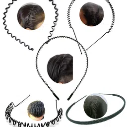 brenzafab 5 Pcs Black Flexible Metal Wavy, Spring Zig Zag, Chain And Simple Hair Band Hair Hoop Hairband Daily Use For Unisex Men Women image 1