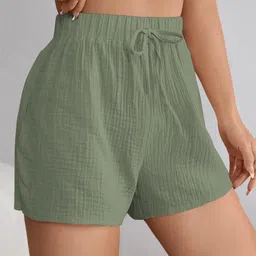 glasgo Soft, Comfortable, Loose fit Shorts || 100% Muslin Cotton ||Draw String Plain Nightwear for Girls and Women image 3