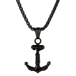 fashion frill Men's Jewellery Black Silver Chain For Men Anchor Stainless Steel Pendant Necklace Silver Chain For Boys Black Cuff Bracelet For Boys Men Jewellery Combo of 2 image 1