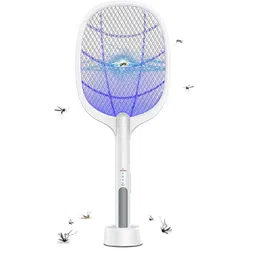 QUALIZA Bug Zapper, Mosquito Bat, 2 in 1 Electric Mosquito Killer Racket Cum UV Lamp, 3000 Volt USB Rechargeable Fly Swatter Racquet with 3 Layer Safety Mesh for Home, Outdoor image 1