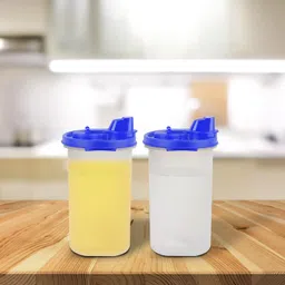 SIMPARTE Air-Tight & Leak Proof Plastic Oil Pourer - Sauces | Olive & Refined Oils | Easy Flow | BPA Free | Refrigerator Safe, Blue (Set of 2, 585ml) image 2