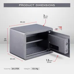 LAPO Digital Safe Locker Box for Home, Safety Locker with LCD Display Electronic Keypad, Fingerprint & Keys, Tijori for Box Office, Bedroom, 2 Year Warranty (Alloy Steel, 38 Liter, Weight-10 Kg, Grey) image 2