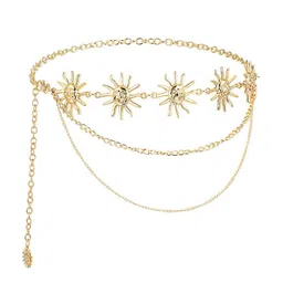 gozaqe Waist Chain for Women for Saree,Adjustable 3 Layer Sun & Moon Element Hip Belt for Saree,Fashion Metal Gold Body Chain, Matched with Suits, Jeans, Shirts, Dress image 1