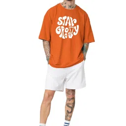 leotude Men Half Sleeve Oversized Tshirt, Round Neck Longline Drop Shoulder, Colorful Printed Regular Fit T-Shirt image 2