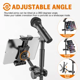 Jubor Microphone Music Stand iPad Tablet Smartphone Holder Mount - Fits Devices from 4.7 to 12.9 Inches image 3