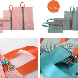 House of Quirk Mesh Zipper Pouch Multipurpose Travel Mesh Bag for Cosmetics Offices Supplies Travel Accessories (Orange) image 5