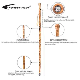 FOREST PILOT Big Ball Head Wooden Walking Stick with a Compass (Nature Color, 48 Inches, One Piece) image 2