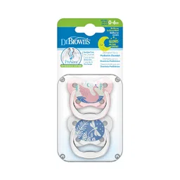 Dr Brown's Natural Flow Baby Silicone Dr. Brown's Prevent Glow in The Dark, Butterfly Shield Soother, Stage 0-6 Months Pink image 2