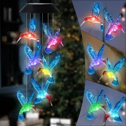 generic The Home Remedy Humming Bird Solar Power Outdoor Wind Chime | Home & Balcony Decoration | Gift Item | Feng Shui | Waterproof | Positive Energy Items For Home | Blue - Acrylic image 1