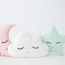 The Purple Tree Cute Cloud Moon Star Cot Cushion with Crown (Pack of 3, 16x16 inch, Velvet) Kids Cushion, Soft Toy, Soft Plush Pillow, cot Cushion, Nursery décor, Baby Cushion image 1