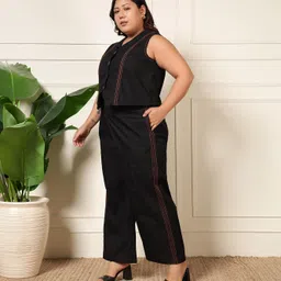 deebaco Solid Cotton Poplin Waistcoat with Pants Plsu Size Co-ord Set for Women's|V-Neck Sleeveless Regular Fit Stylish Summer Western Casual Wear Ladies Cord Set image 5