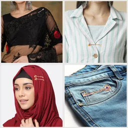 vama Gold Plated Multicolor Crystal Rhinestone Saree Pins Pallu Plates Brooch Pin for Women image 4