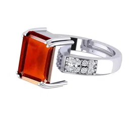 apsloose 15.00 Carat Certified AA++ Natural Gemstone Gomed Hessonite Stone Panchdhaatu Adjustable Ring Silver Plated Ring image 4