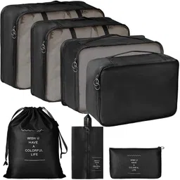 Jessica Exim 7 Pcs Travel Organizer Set – Mesh Luggage Packing Cubes, Laundry, Shoe, Underwear Bags & Toiletry Pouch (Black) image 1