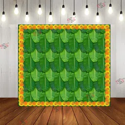 S2S Banana Leaf with Flower Backdrop Cloth | for Pooja Decoration Traditional Background Curtain Cloth | 5 Feet Height & 5 Feet Width image 4