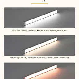 nickluc Motion Sensor Light Indoor 8 inches, 34 LED Under Cabinet Lighting with 3 Color Dimmable, Battery Operated Closet Lights Rechargeable Lamp, Magnetic Under Counter Night Lights Used in Kitchen Cabinet image 5