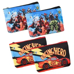 kuber industries Pack of 4 Pencil Pouch | Square Stationary Pouch | Pen-Pencil Box for Kids | School Geometry Pouch | Pencil Utility Bag | Zipper Pencil Organizer | Black & Red image 1