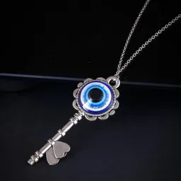 meenaz Evil eye Chain Pendant for Men Black Silver Boys Mens boyfriend gents Boy girls Women Unisex Stainless Steel platinum silver Necklace Chains Locket Valentine Titanium Stylish Pendant-405 image 2