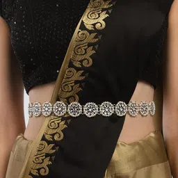 karatcart Oxidised Silver Floral Shape Kundan and Pearl Beaded Kamarbandh image 2