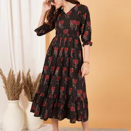cotland fashions Jaipuri Cotton Printed A-Line Flared Dress for Women image 5