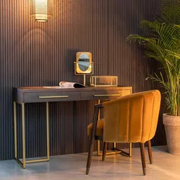 INMARWAR Wooden Console Table | Makeup/Foyer/Entryway/Entrance/Study Table for Living/Drawing/Bedroom & Office with 2 Drawers | Solid Mango Wood & Carbon Steel, Brown & Gold image 1