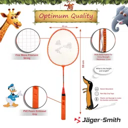 Jager-Smith PB 6000 Combo Aluminium Badminton Racquet with Tempered Steel Shaft & Featherlite 2 (Pack of 3) Feather Shuttles and Full Cover Suitable for Kids Age 6-11 Years (Made in India) image 3