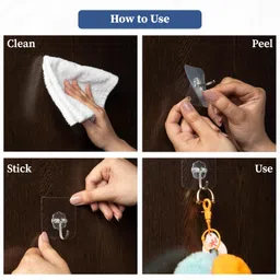 HomeStrap Transparent Self-Adhesive Hooks (Pack of 12) | Rustproof & Waterproof PVC Hooks | Strong Wall Hanging Solutions Without Drilling for Kitchen and Bathroom Accessories image 5