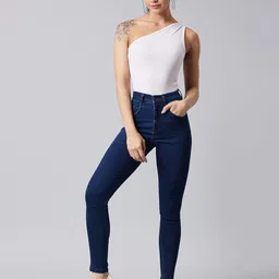 dolce crudo Women's Navy Blue Skinny High Rise Regular Stretchable Denim Jeans image 2