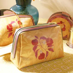 Pure Home + Living Yellow Printed Faux Leather Vanity Pouch - Largefor Girls,Makeup Box Vanity, Makeup Kit, Makeup Pouch, Cosmetic Bag, Makeup Brush Organizer and Vanity Bag (Pack of 1) image 1