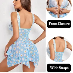 softwrap Women Lace Lingerie Front Closure Babydoll V Neck Nightwear Chemise Nightie image 2