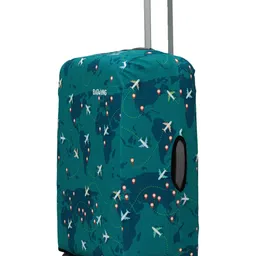bigwing Protective Cover in Polyester Fabric with Map Print for | 24' Inch 65 cm Medium Size | Hard Luggage Trolley Bag Cover (Fits Only On Fiber - Plastic Trolley Bag) Turquoise Color image 4