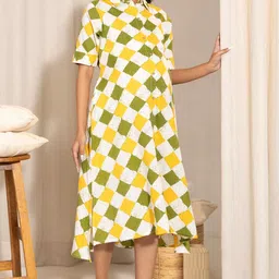 janasya Women's Multicolour Cotton Geometric A-Line Maternity Dress image 3