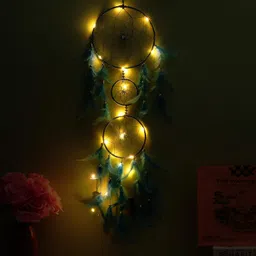 ilu ILU® Dream Catcher with Lights, Wall Hangings, Crafts, Home Décor, Handmade for Bedroom, Balcony, Garden, Party, Café, Decoration, Wedding, Decorative, Blue Feathers (17 cm Diameter) image 3