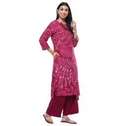 biba Women's Viscose Rayon Kurta Palazzos Set,Neckpeice image 3