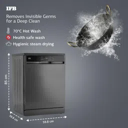 IFB 14 Place Settings with DeepClean® Technology Freestanding Dishwasher (Neptune VX14, Inox Grey, 70° Hot Water Wash with Hygienic Steam Drying, Perfect for Indian Utensils) image 2