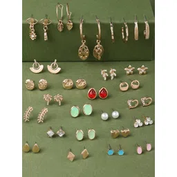 zaveri pearls Set Of 25 Gold Tone Smart Casual Wear Studs & Drop Earrings For Women-ZPFK14054 image 2