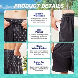ft fenteng Mens Swim Trunks Quick Dry Board Shorts Summer Graphic Casual Swimming Beach Shorts Mesh Lining Bathing Suits with Pockets - Vintage Black American Flag image 5