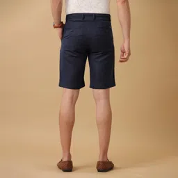 linen club Mens's Linen Rich Blue Solid Slim Fit Casual Shorts image 4